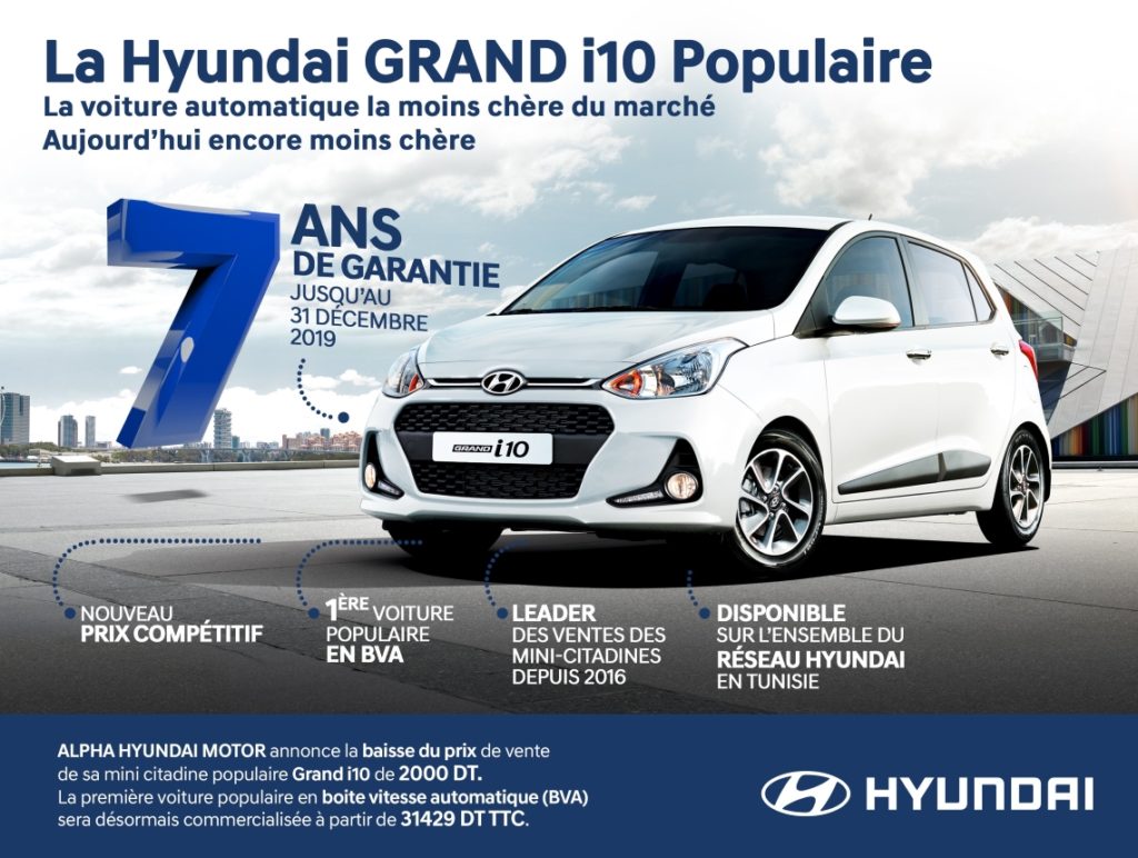 Remise de 2000 DT sur la Hyundai Grand i10 populaire en boîte vitesse automatique